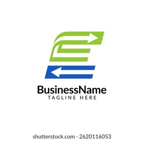 Modern logo mark with letter e and arrow icon bar candlestick for trading, investment, finance, statistic, accounting or marketing business