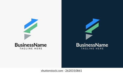 Modern logo mark with letter f and arrow icon bar candlestick for trading, investment, finance, statistic, accounting or marketing business