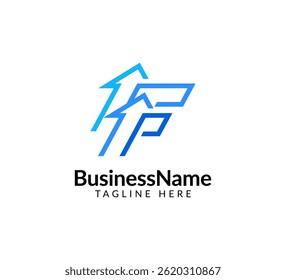Modern logo mark with letter f and arrow icon bar candlestick for trading, investment, finance, statistic, accounting or marketing business