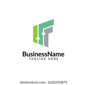 Modern logo mark with letter f and arrow icon bar candlestick for trading, investment, finance, statistic, accounting or marketing business
