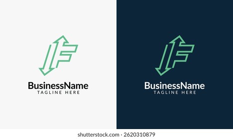 Modern logo mark with letter f and arrow icon bar candlestick for trading, investment, finance, statistic, accounting or marketing business