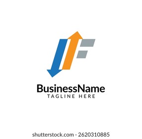 Modern logo mark with letter f and arrow icon bar candlestick for trading, investment, finance, statistic, accounting or marketing business