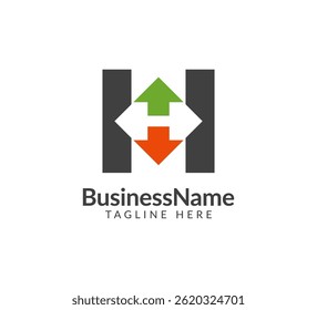 Modern logo mark with letter H and arrow icon bar candlestick for trading, investment, finance, statistic, accounting or marketing business