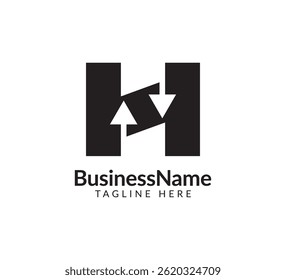 Modern logo mark with letter H and arrow icon bar candlestick for trading, investment, finance, statistic, accounting or marketing business