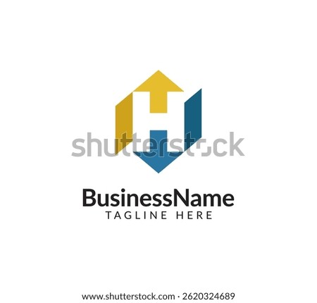 Modern logo mark with letter H and arrow icon bar candlestick for trading, investment, finance, statistic, accounting or marketing business