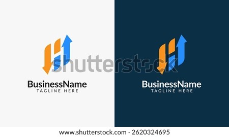 Modern logo mark with letter H and arrow icon bar candlestick for trading, investment, finance, statistic, accounting or marketing business