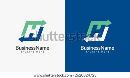 Modern logo mark with letter H and arrow icon bar candlestick for trading, investment, finance, statistic, accounting or marketing business