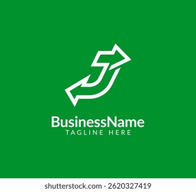 Modern logo mark with letter J and arrow icon bar candlestick for trading, investment, finance, statistic, accounting or marketing business