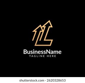 Modern logo mark with letter L and arrow icon bar candlestick for trading, investment, finance, statistic, accounting or marketing business