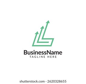 Modern logo mark with letter L and arrow icon bar candlestick for trading, investment, finance, statistic, accounting or marketing business