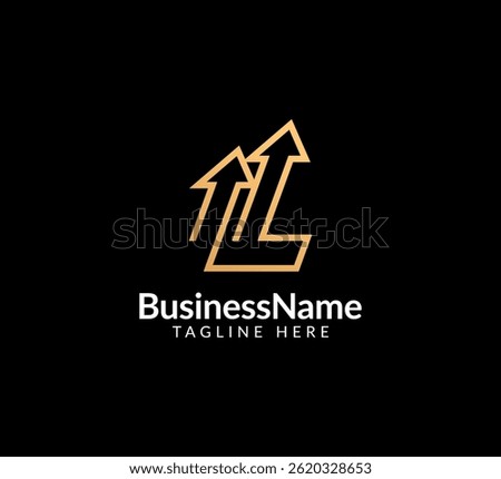 Modern logo mark with letter L and arrow icon bar candlestick for trading, investment, finance, statistic, accounting or marketing business
