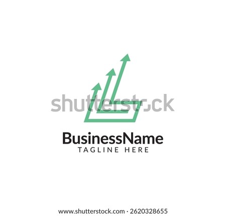 Modern logo mark with letter L and arrow icon bar candlestick for trading, investment, finance, statistic, accounting or marketing business