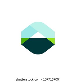 Modern logo mark template or icon of geometric landscape with mountain 