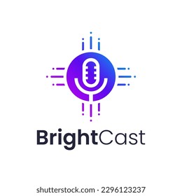 Logo moderno para un micrófono y haz de luz.