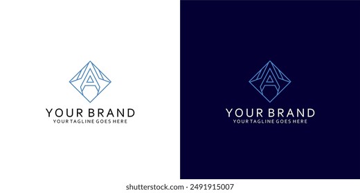 A modern logo monogram geometric shape of a gem that has simple dynamic lines and gives the impression of elegance, luxury, simplicity