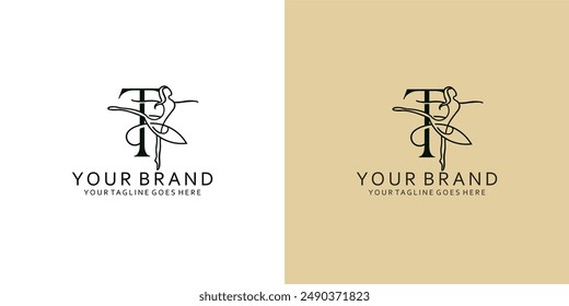 A modern logo monogram monoline line a woman dancing ballet with modern, simple and elegant visualization