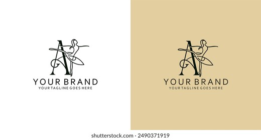 A modern logo monogram monoline line a woman dancing ballet with modern, simple and elegant visualization