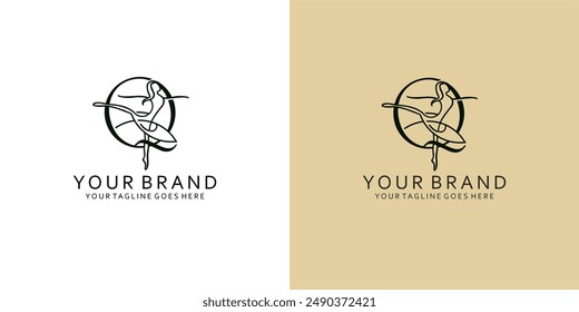 A modern logo monogram monoline line a woman dancing ballet with modern, simple and elegant visualization