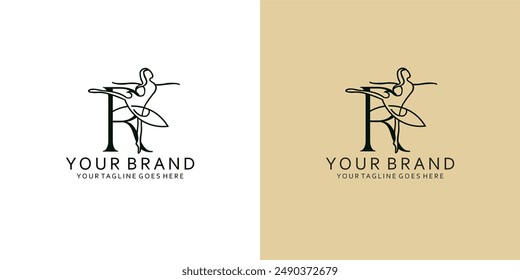 A modern logo monogram monoline line a woman dancing ballet with modern, simple and elegant visualization