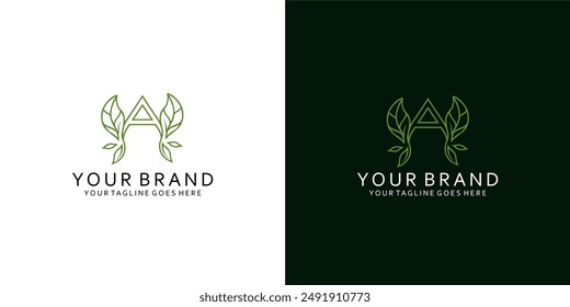 Un moderno monograma de logotipo en forma de hoja natural que tiene líneas dinámicas simples y da la impresión de elegancia, lujo, sencillez