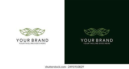 Un moderno monograma de logotipo en forma de hoja natural que tiene líneas dinámicas simples y da la impresión de elegancia, lujo, sencillez