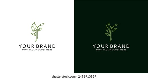 Un moderno monograma de logotipo en forma de hoja natural que tiene líneas dinámicas simples y da la impresión de elegancia, lujo, sencillez