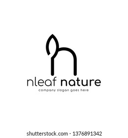 Modern logo N combine with leaf. Initial Letter N Eco nature design template isolated on white background.