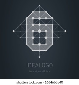 Modern logo with number 6. Low-poly Design element with squares, triangles and rhombus. Vector Lowpoly logotype template.