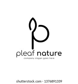 Modern logo P combine with leaf. Initial Letter P Eco nature design template isolated on white background.