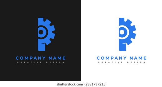 Letra P Logotipo Moderno Cable Inicial Y Fibra Óptica. Plantilla de diseño de vectores. Icono de la línea de la placa de circuito con marcha. Signo utilizado para tecnología, ingeniería, red, servicio, componentes electrónicos.