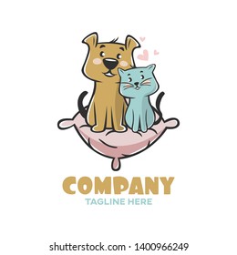 Modern logo pets cat and dog on the pillow
