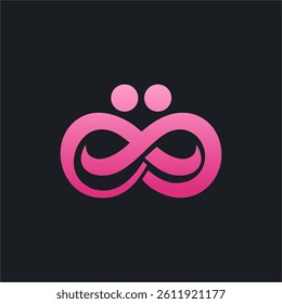 modern logo. Pink infinity symbol with two circles above it.	