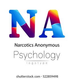 Modern Logo Of Psychology. Creative Style. Logotype In Vector. Design Concept. Brand Company. Blue And Red Color Letter A On White Background. Symbol Narcotics Anonymous. Card, Flyer, Web