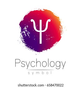 Modern Logo Of Psychology. Pink Color Blot And Letter On White Background. Symbol For Web, Print, Card, Flyer. Brush Stroke.