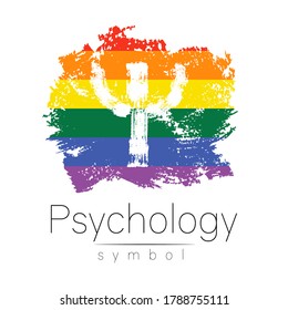 Modern logo of Psychology. Psi. Creative style. Logotype in vector. Design concept. Brand company. Rainbow color letter on white background. Symbol for web, print, card, LGBT flag. Brush stroke