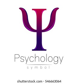 Modern logo of Psychology. Psi. Creative style. Logotype in vector. Design concept. Brand company. Violet color letter on white background. Symbol for web, print, card, flyer.