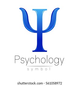 Modern logo of Psychology. Psi. Creative style. Logotype in vector. Design concept. Brand company. Blue color letter on white background. Symbol for web, print, card, flyer