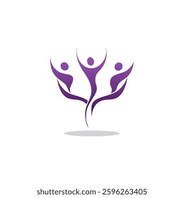 Modern Logo. Purple abstract logo of three people forming a tree. 