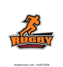 Modern logo for rugby tournament. Rugby player. Rugby event