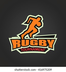 Modern logo for rugby tournament. Rugby player. Rugby event