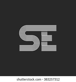 Modern logo SE letter monogram, intersecting thin line style wedding invitation emblem mockup