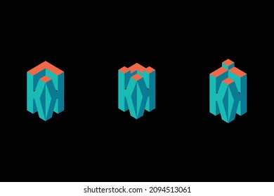 Conjunto de logotipo moderno de 3 letras dimensionales K. Tres bellas ilustraciones de los diseños de logotipo 3D para marca personal y de empresa. EPS10.