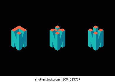 Modern logo set of 3 Dimensional letter N. Three beautiful illustration of 3D logo designs for personal and company branding. EPS10.