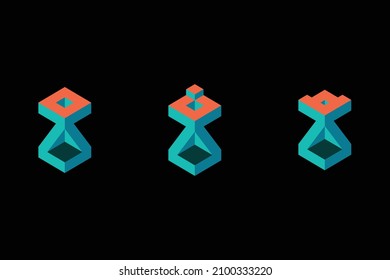 Modern logo set of 3 Dimensional letter Z. Three beautiful illustration of 3D logo designs for personal and company branding. EPS10.