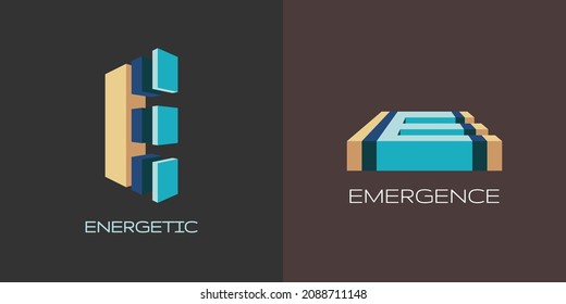 Modern logo set of 3-Dimensional letter E. Two beautiful 3D logo designs for personal and company branding. EPS10.