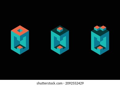 Modern logo set of 3-Dimensional letter C. Three beautiful illustration of 3D logo designs for personal and company branding. EPS10.