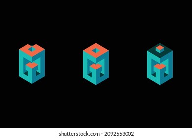 Modernes Logo-Set mit 3-dimensionalem Buchstaben G. Drei schöne Illustrationen von 3D-Logo-Designs für das persönliche und firmeneigene Branding. EPS10.
