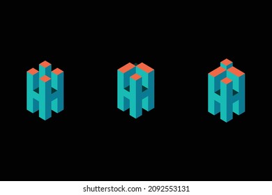 Modern logo set of 3-Dimensional letter H. Three beautiful illustration of 3D logo designs for personal and company branding. EPS10.
