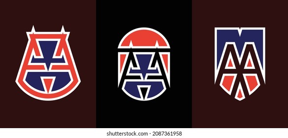 Modern logo set of double letter A. Three beautiful shield logo designs for personal and company branding. EPS10.