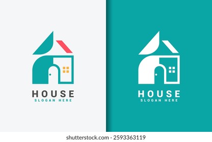 A modern logo showcasing a geometric house outline with clean lines. Minimalist vector symbol icon illustration.